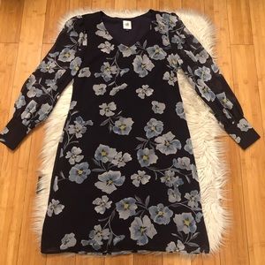 CAbi Ellery Royal Floral Purple Plum Long Sleeve Chiffon Shift Dress size S